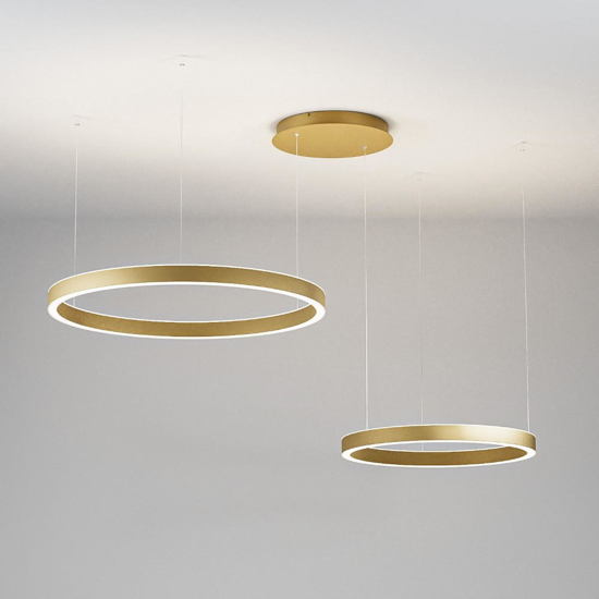 Lampadario doppio anello oro spazzolato led 60w 3000 lm 3000k