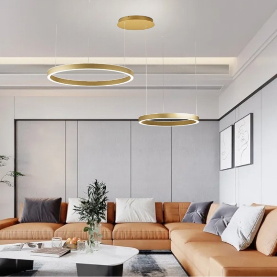 Lampadario doppio anello oro spazzolato led 60w 3000 lm 3000k