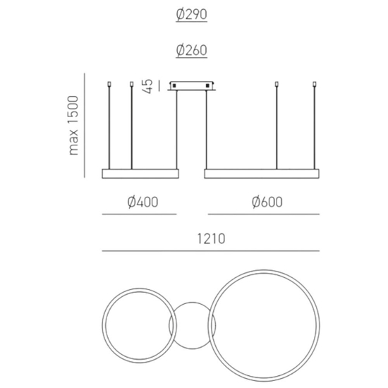 Lampadario doppio anello oro spazzolato led 60w 3000 lm 3000k