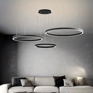 Lampadario 3 cerchi led 110w 3000k nero criseide gea luce