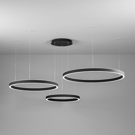 Lampadario 3 cerchi led 110w 3000k nero criseide gea luce