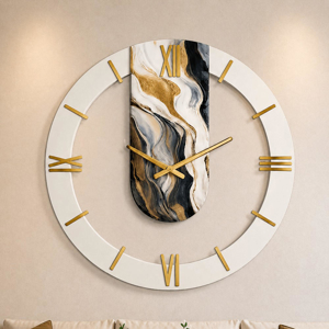 Grande orologio rotondo a muro resina effetto marmo 70cm