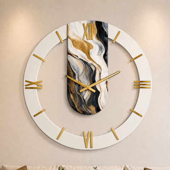 Grande orologio rotondo a muro resina effetto marmo 70cm