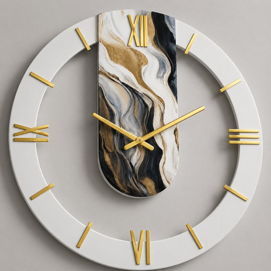 Grande orologio rotondo a muro resina effetto marmo 70cm