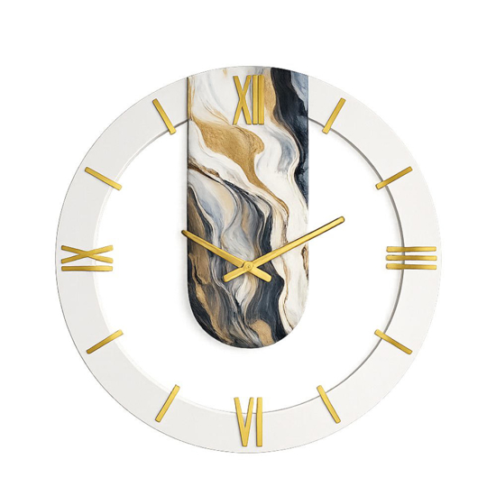 Grande orologio rotondo a muro resina effetto marmo 70cm