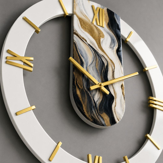 Grande orologio rotondo a muro resina effetto marmo 70cm