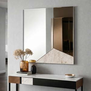 Specchio da parete quadrato 100cm bronzo - marmo laminato avorio
