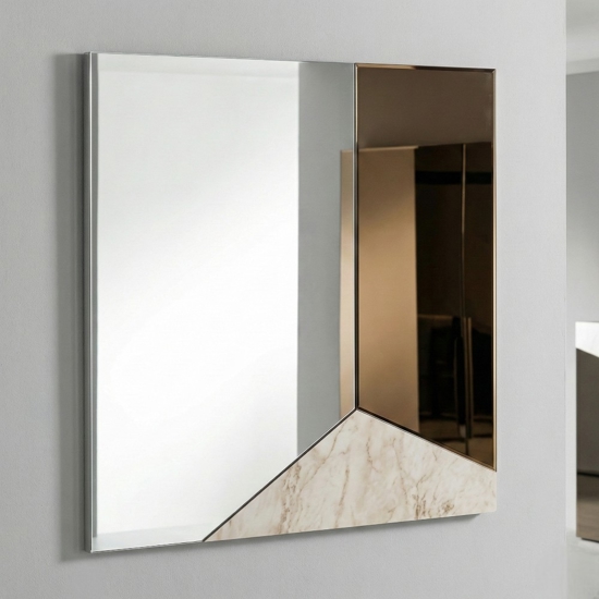 Specchio da parete quadrato 100cm bronzo - marmo laminato avorio