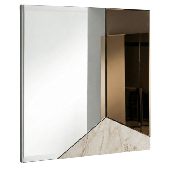 Specchio da parete quadrato 100cm bronzo - marmo laminato avorio