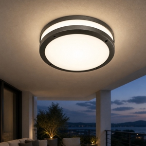 Plafoniera da esterno rotonda antracite gea luce ura