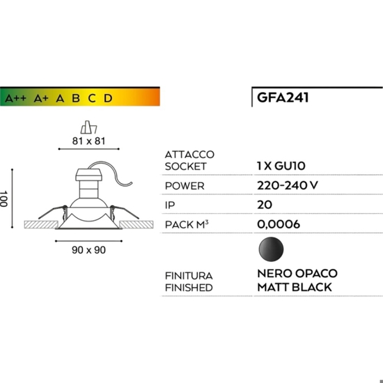Faretto da incasso nero helios orientabile gea luce