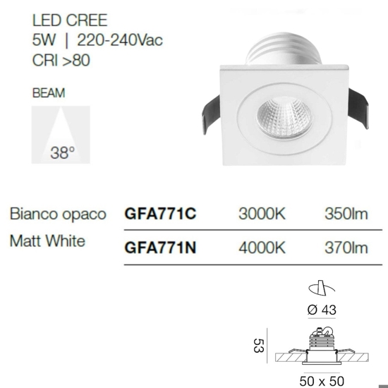 Faretto da incasso led per controsoffitto 5w 4000k bianco gea luce alya