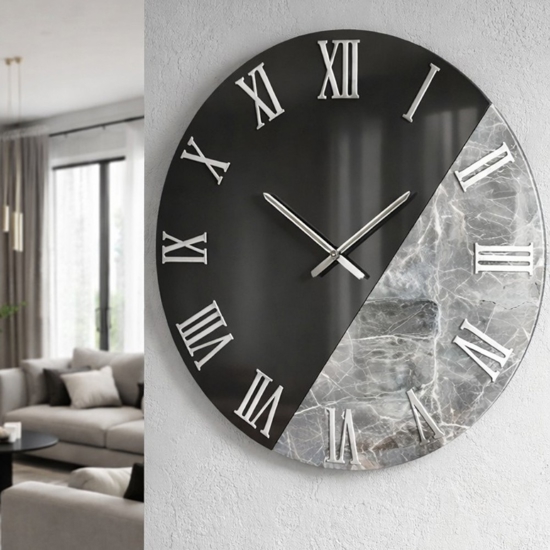 Orologio da parete 80cm specchiato fume effetto marmo grigio scuro