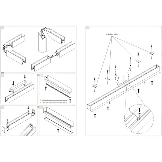 Gea luce profilo 2mt nero plafone per strip led max 30mm