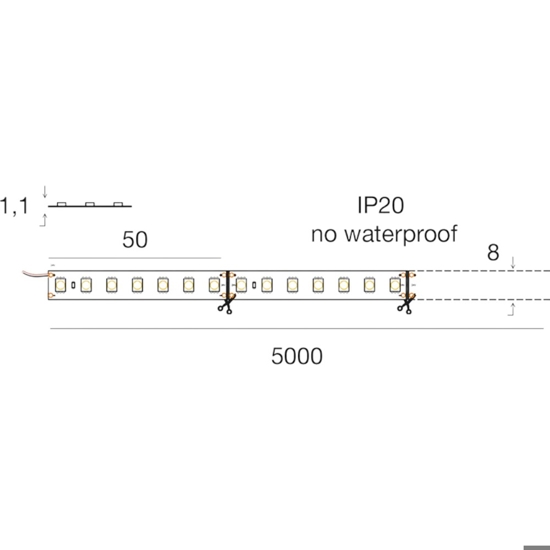 Striscia bobina 5 metri led 9,6w-mt 4000k 24vdc gea luce