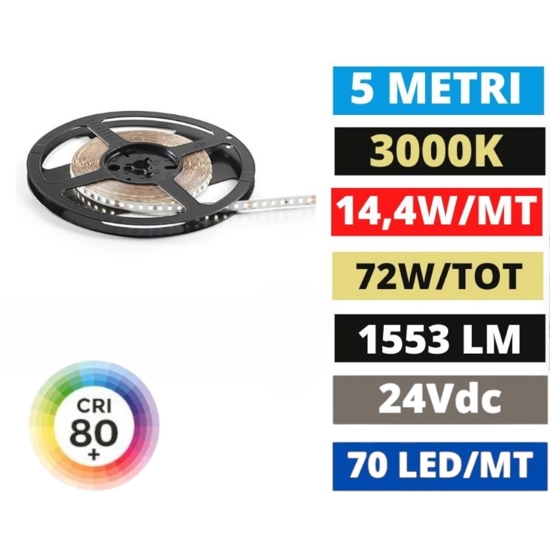 Bobina 5 mt strip gea luce 14,4w-mt 3000k 24v dc