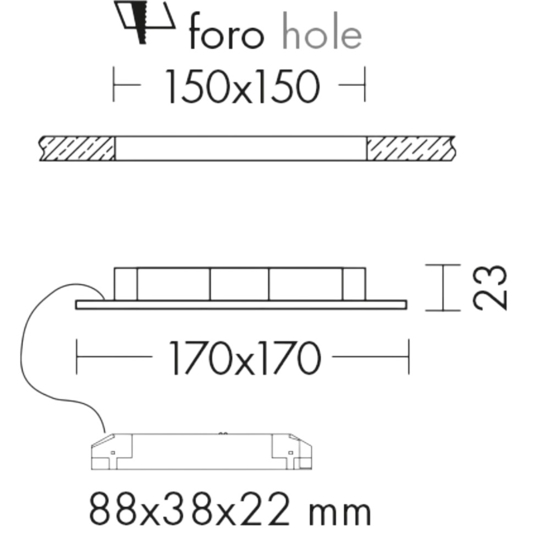 Faretto incasso quadrato bianco per cartongesso 12w 4000k