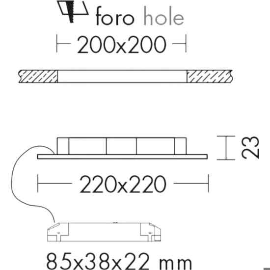 Faretto quadrato da incasso led 18w 4000k per controsoffitto