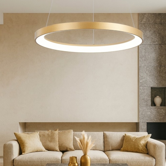 Lampadario krizia sm oro gea luce cerchio led 50w 3000k moderno