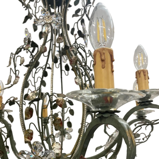 Lampadario mechini ferro battuto swarovski per salone fp