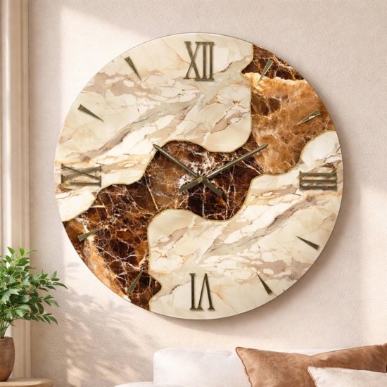 Orologio da parete 40cm design resina effetto marmo marrone