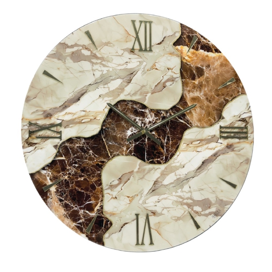 Orologio da parete 60cm rotondo resina marrone oro effetto marmo