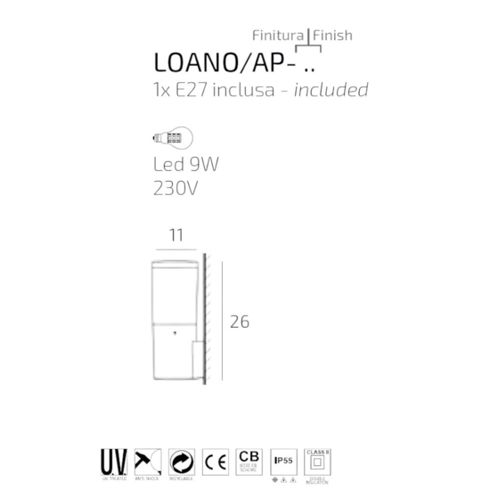 Top light loano applique da esterno grigio anti corrosione