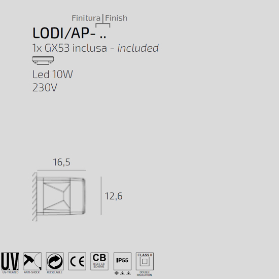 Lodi top light grigio applique da esterno giardino ip55