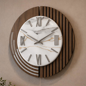 Orologio da parete design moderno resina effetto marmorizzato foglia argento 50cm