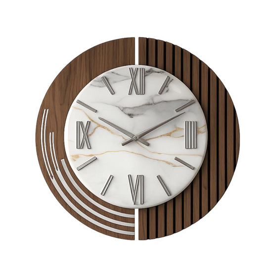 Orologio da parete design moderno resina effetto marmorizzato foglia argento 50cm
