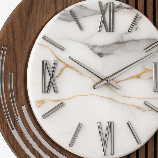 Orologio da parete design moderno resina effetto marmorizzato foglia argento 50cm