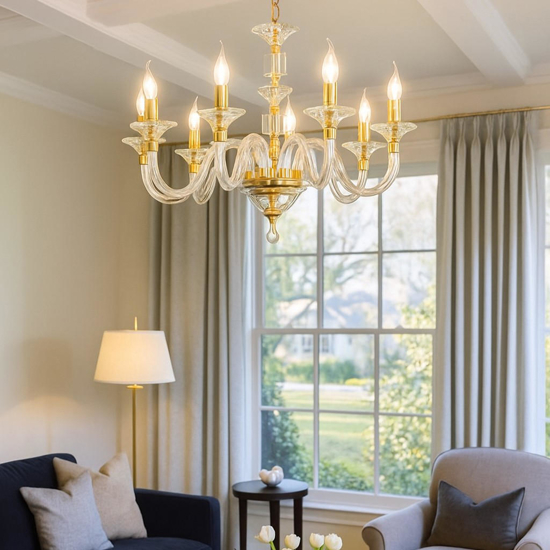 Lampadario classico per salotto classico lp gala ondaluce sei bracci oro