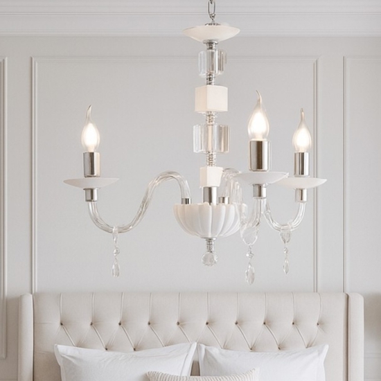 Ondaluce lampadario stanza da letto classico vetro cristallo bianco tre luci