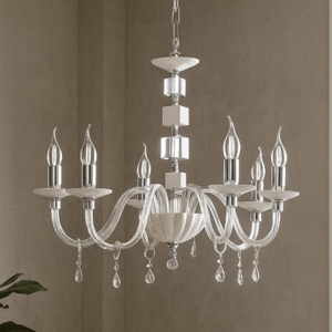 Ondaluce lampadario livia sei luci vetro bianco e cristalli