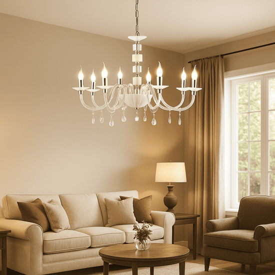 Grande lampadario classico vetro bianco ondaluce lp livia 8 bracci e14