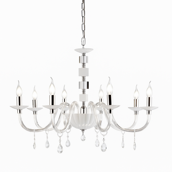 Grande lampadario classico vetro bianco ondaluce lp livia 8 bracci e14