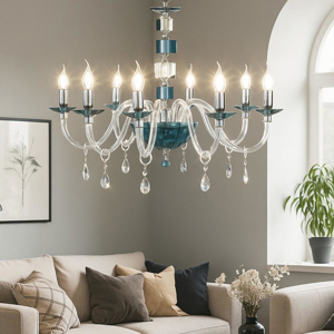 Lampadario classico ondaluce lp livia otto luci vetro ottanio elegante