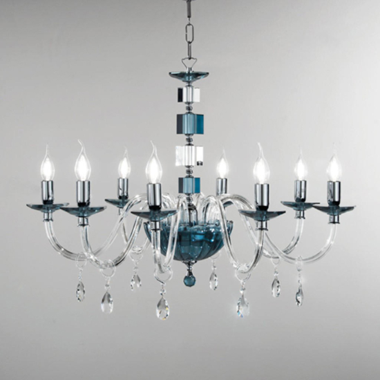 Lampadario classico ondaluce lp livia otto luci vetro ottanio elegante