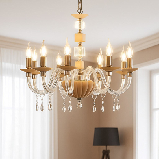 Ondaluce lp livia lampadario classico 8 bracci vetro dettagli tortora