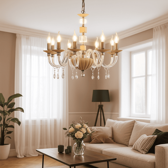 Ondaluce lp livia lampadario classico 8 bracci vetro dettagli tortora