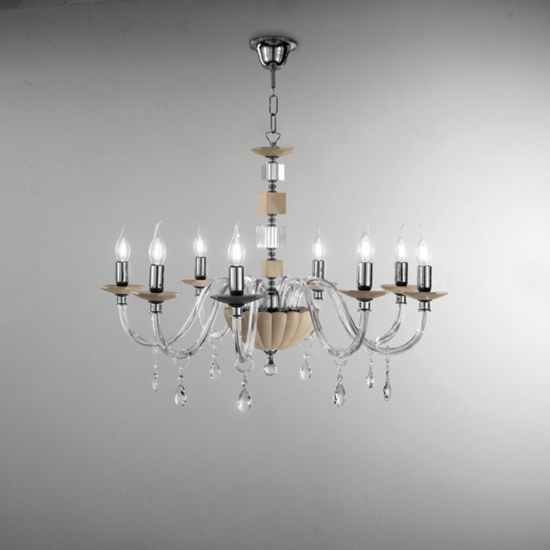 Ondaluce lp livia lampadario classico 8 bracci vetro dettagli tortora