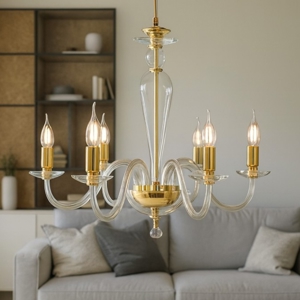 Ondaluce lp paganini lampadario vetro trasparente finiture oro 6 luci