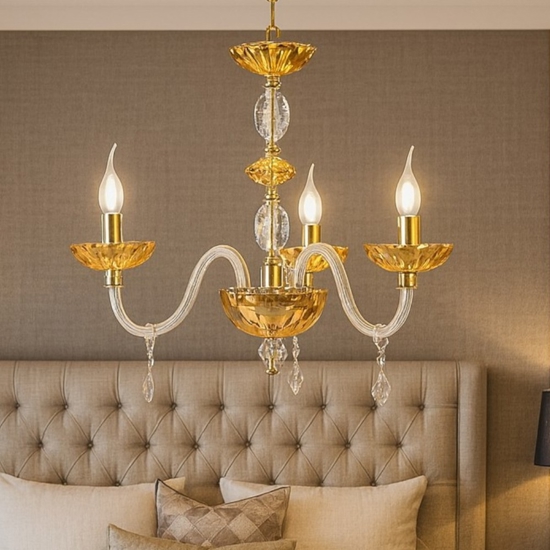 Lampadario stanza da letto vetro cristallo ambra