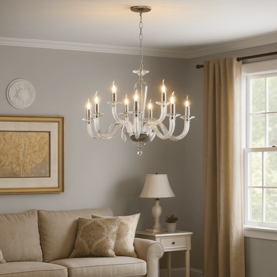 Lampadario classico lp ravel ondaluce 12 bracci vetro trasparente