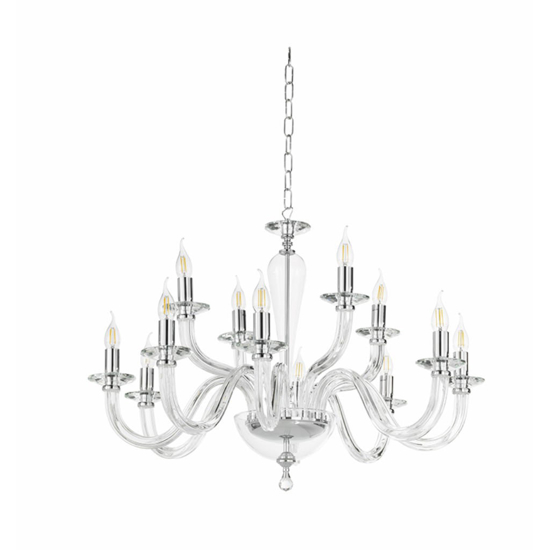 Lampadario classico lp ravel ondaluce 12 bracci vetro trasparente