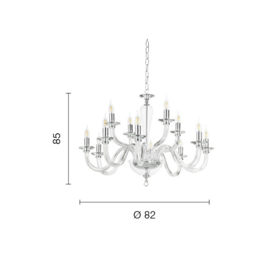 Lampadario classico lp ravel ondaluce 12 bracci vetro trasparente
