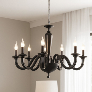 Ondaluce ravel lampadario contemporano per salone vetro nero 8 luci e14