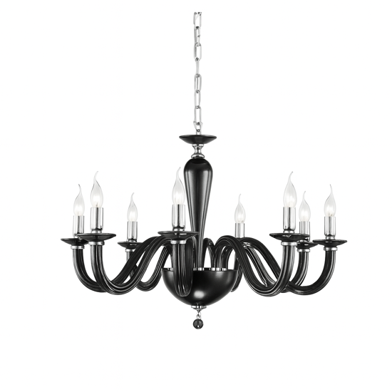 Ondaluce ravel lampadario contemporano per salone vetro nero 8 luci e14