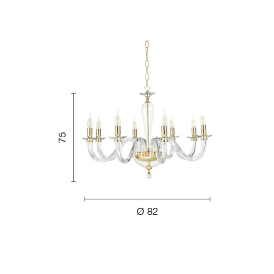 Ondaluce ravel lampadario contemporano per salone vetro nero 8 luci e14