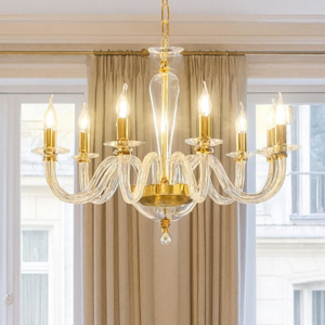 Ondaluce lp ravel lampadario classico 8 bracci vetro dettagli metallo oro